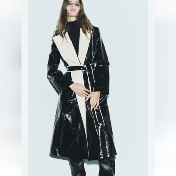 ZARA Models favorite Contrast Lapel Limited Edition Trench Coat Size XS - Picture 2 of 16